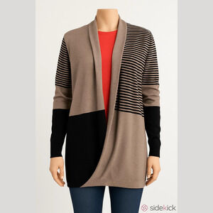 Max Studio strip/block cross over/wrap front cardigan sweater women M